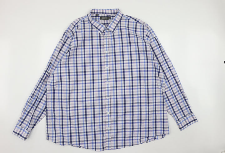 William & Brown Mens Blue Plaid Cotton Button-Up Size XL Collared Buckle