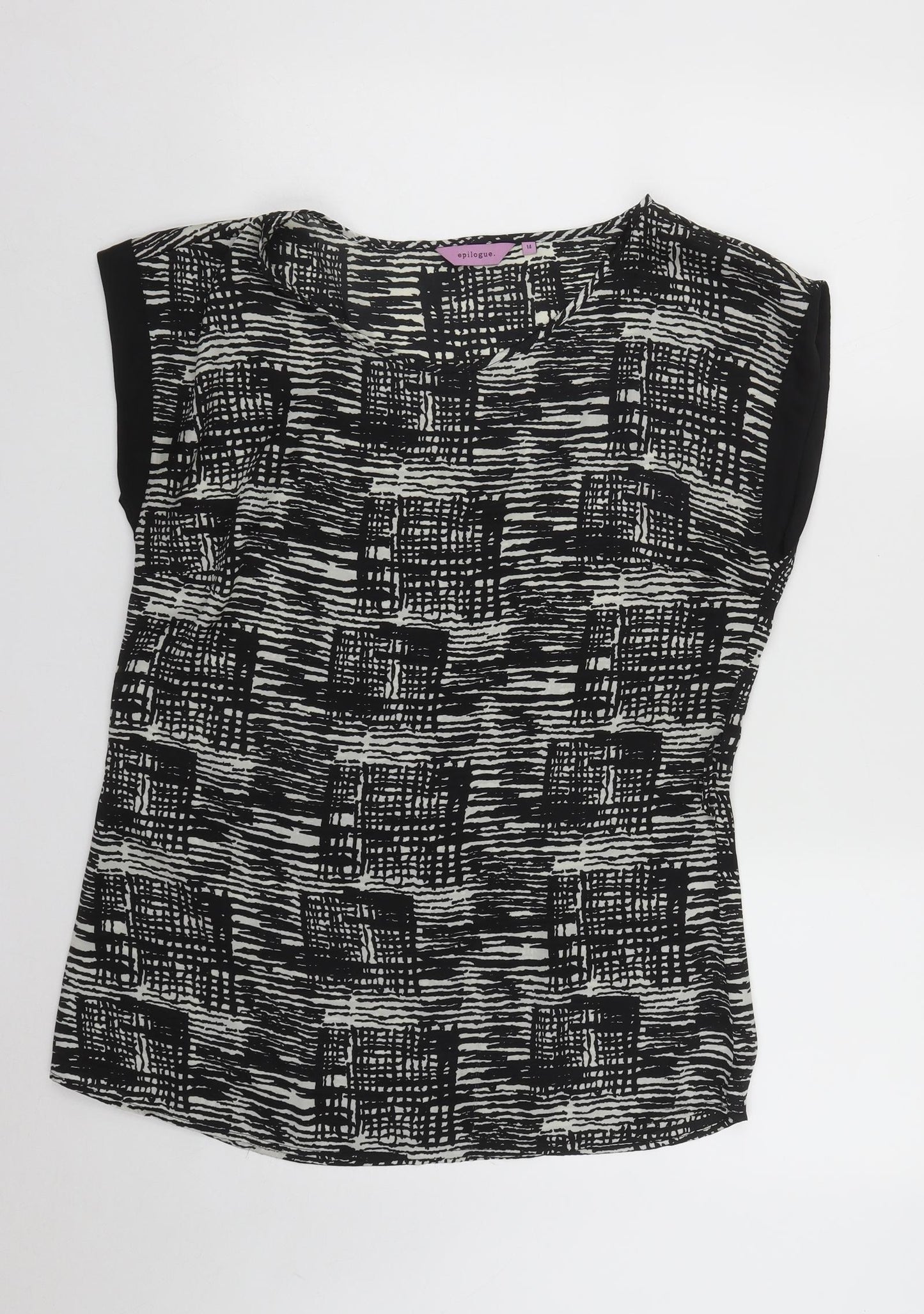Epiloque Womens Black Geometric Polyester Tunic Blouse Size 14 Round Neck