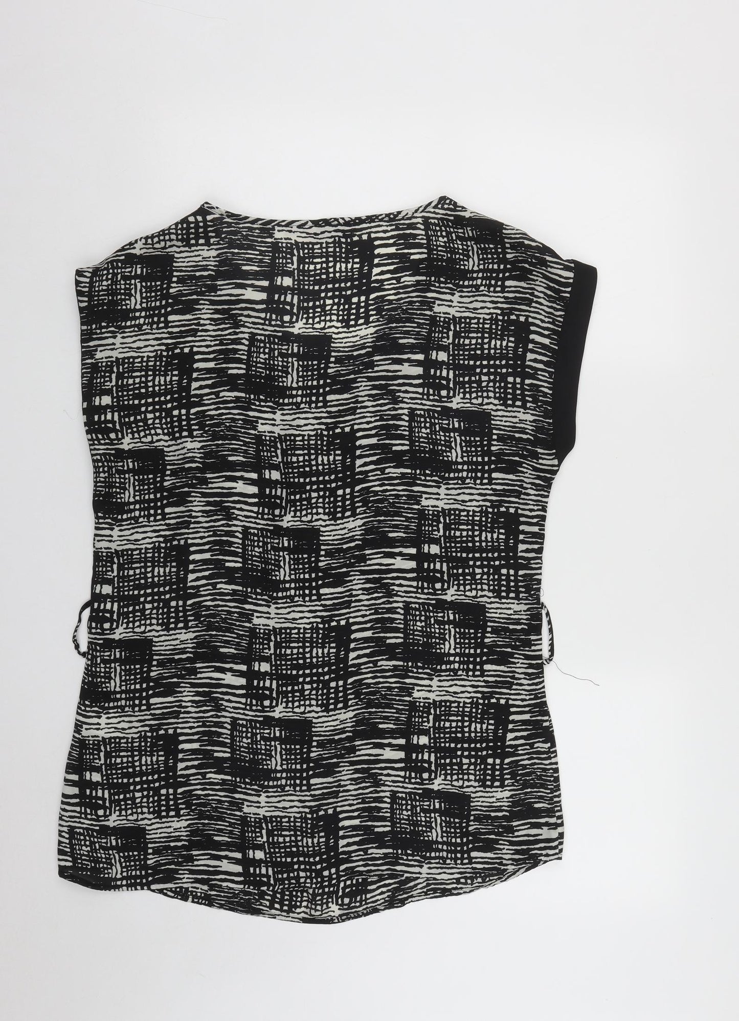 Epiloque Womens Black Geometric Polyester Tunic Blouse Size 14 Round Neck
