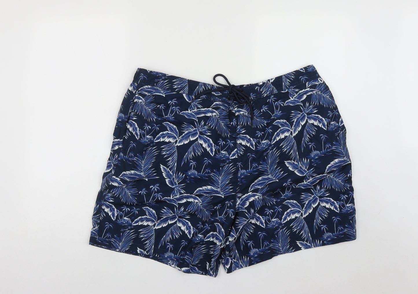 TU Mens Blue Geometric Polyester Sweat Shorts Size XL L7 in Regular Drawstring