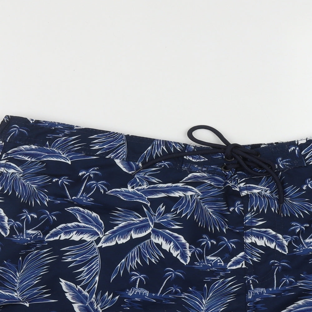 TU Mens Blue Geometric Polyester Sweat Shorts Size XL L7 in Regular Drawstring