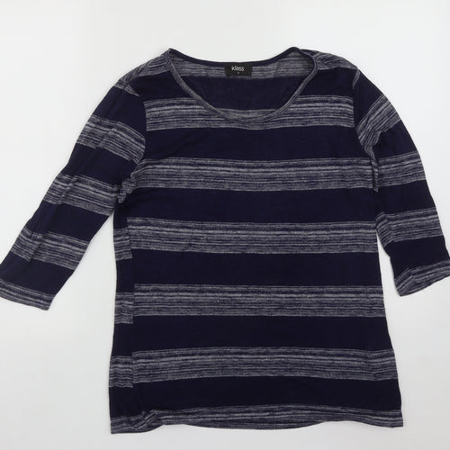 Klass Womens Blue Scoop Neck Striped Viscose Pullover Jumper Size M