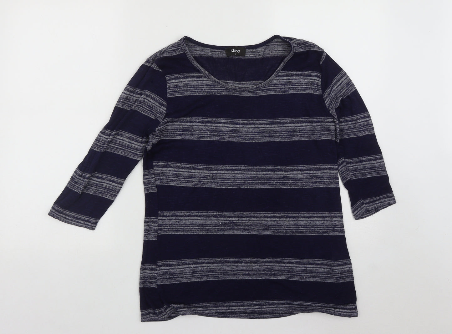 Klass Womens Blue Scoop Neck Striped Viscose Pullover Jumper Size M