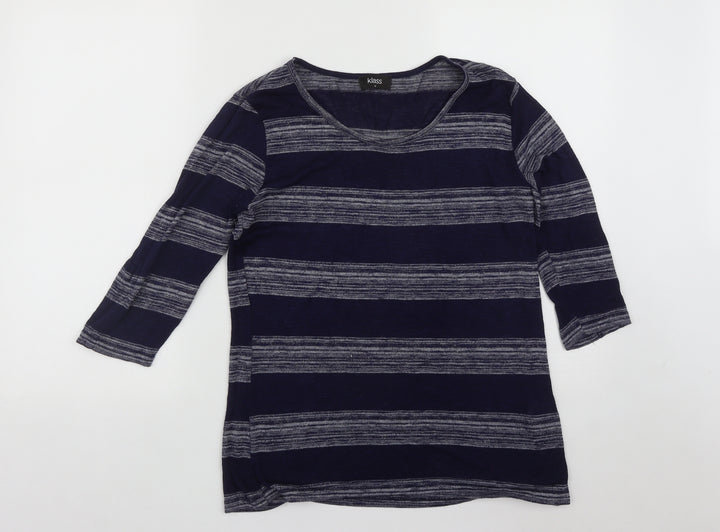 Klass Womens Blue Scoop Neck Striped Viscose Pullover Jumper Size M