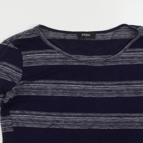 Klass Womens Blue Scoop Neck Striped Viscose Pullover Jumper Size M