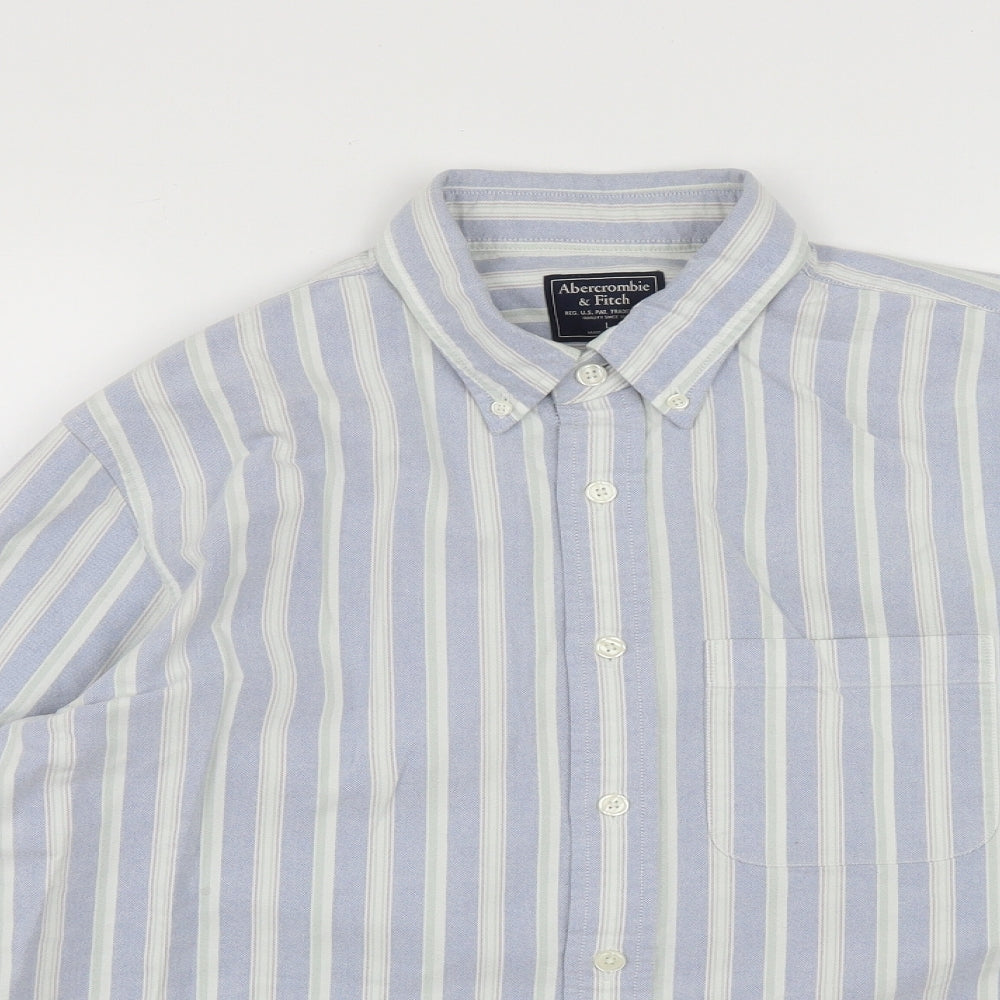 Abercrombie & Fitch Mens Multicoloured Striped Cotton  Button-Up Size L Collared Button