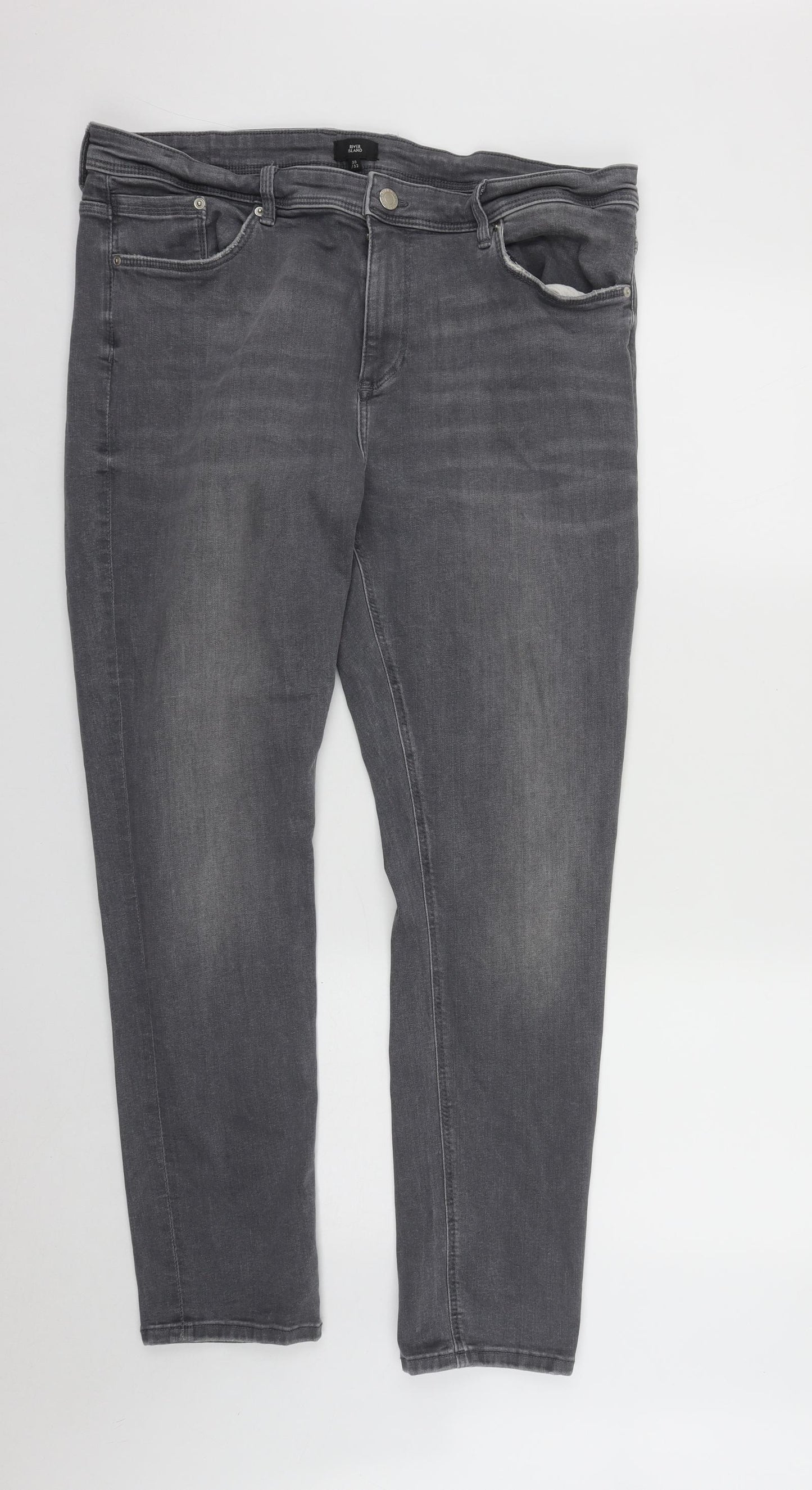 River Island Mens Grey  Cotton Straight Jeans Size 38 in L29 in Regular Zip