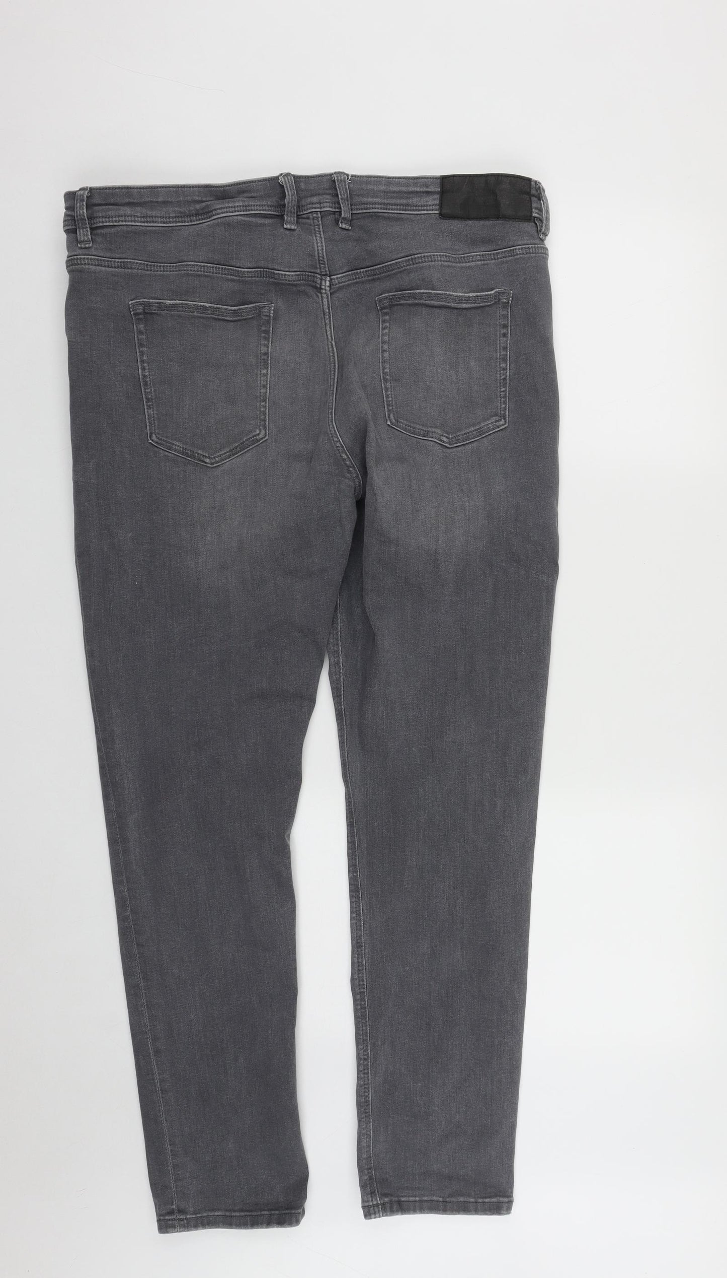 River Island Mens Grey  Cotton Straight Jeans Size 38 in L29 in Regular Zip
