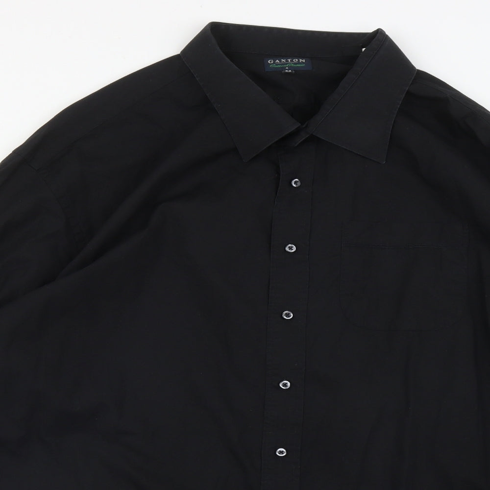 Ganton Mens Black  Cotton  Button-Up Size 2XL Collared Button