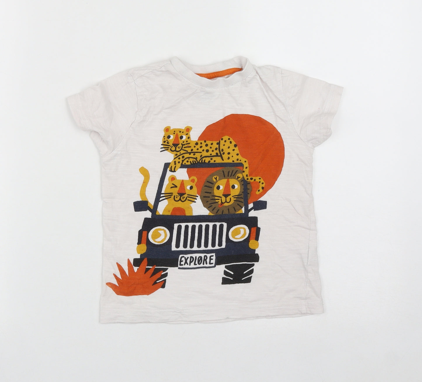F&F Boys White  Cotton Basic T-Shirt Size 3-4 Years Round Neck  - Safari Animals