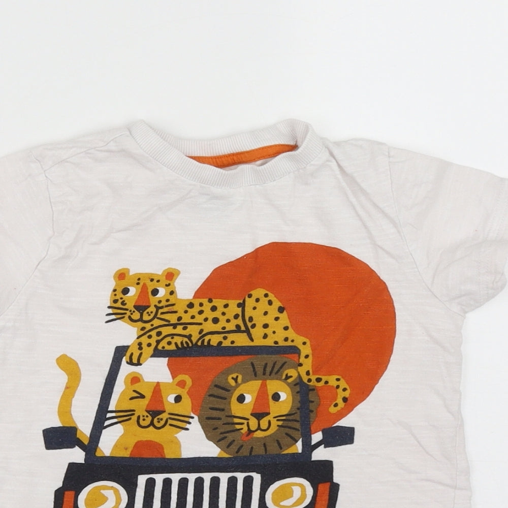 F&F Boys White  Cotton Basic T-Shirt Size 3-4 Years Round Neck  - Safari Animals