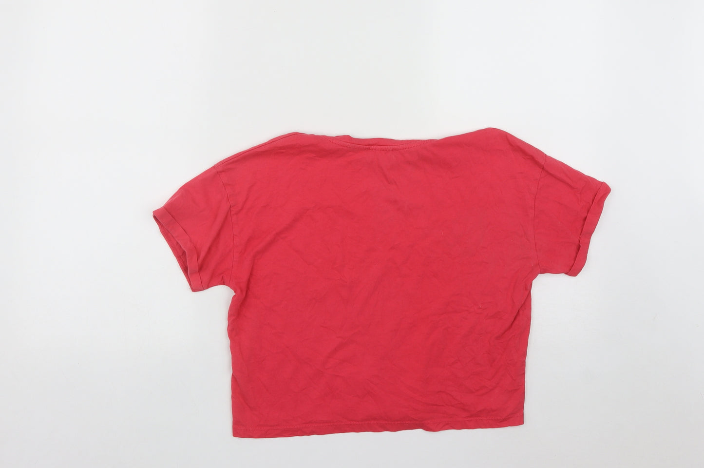 New Look Girls Pink  Cotton Cropped T-Shirt Size 14-15 Years Round Neck