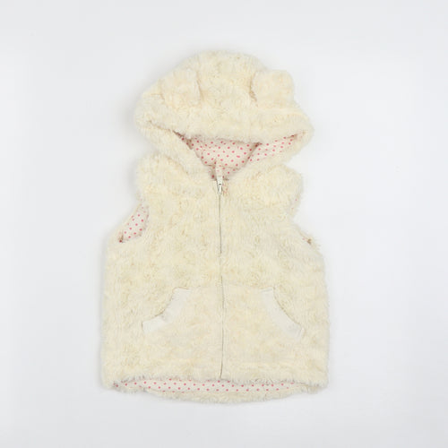 Nutmeg Girls White   Gilet Waistcoat Size 2 Years  Zip - Ear Hood