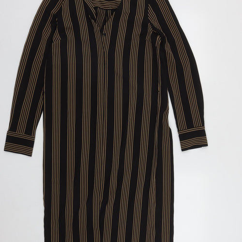 H&M Womens Brown Striped Polyester A-Line  Size 8  V-Neck Button