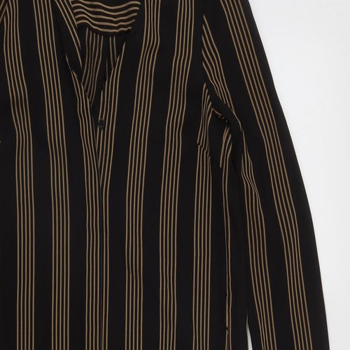 H&M Womens Brown Striped Polyester A-Line  Size 8  V-Neck Button