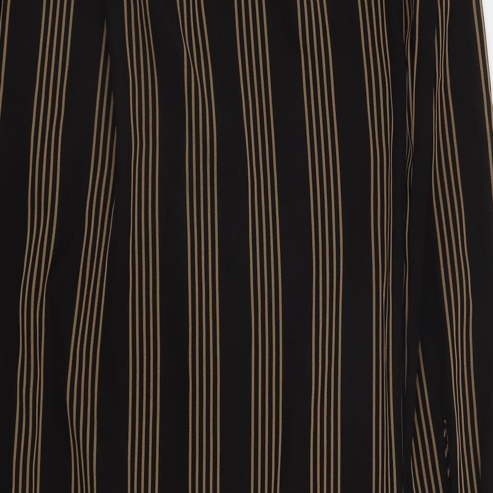 H&M Womens Brown Striped Polyester A-Line  Size 8  V-Neck Button
