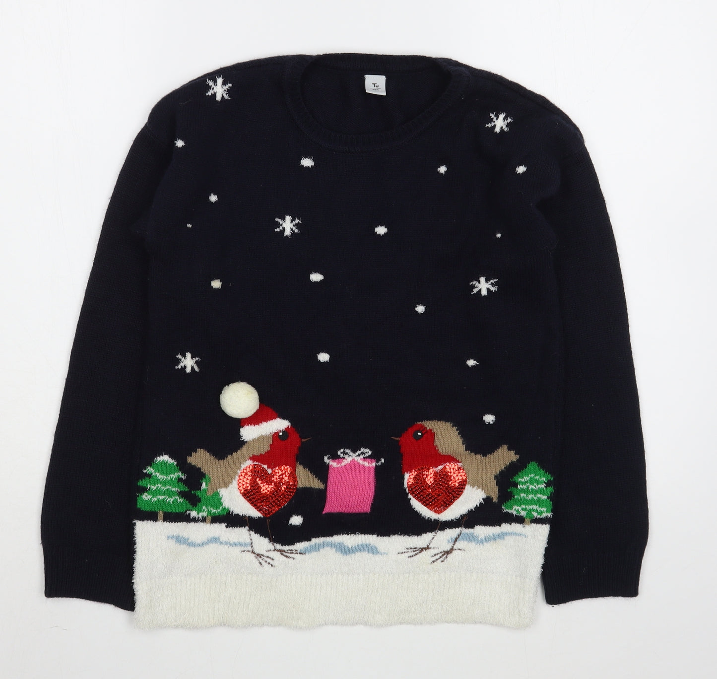 TU Girls Blue Round Neck  Acrylic Pullover Jumper Size 13 Years  Pullover - Christmas