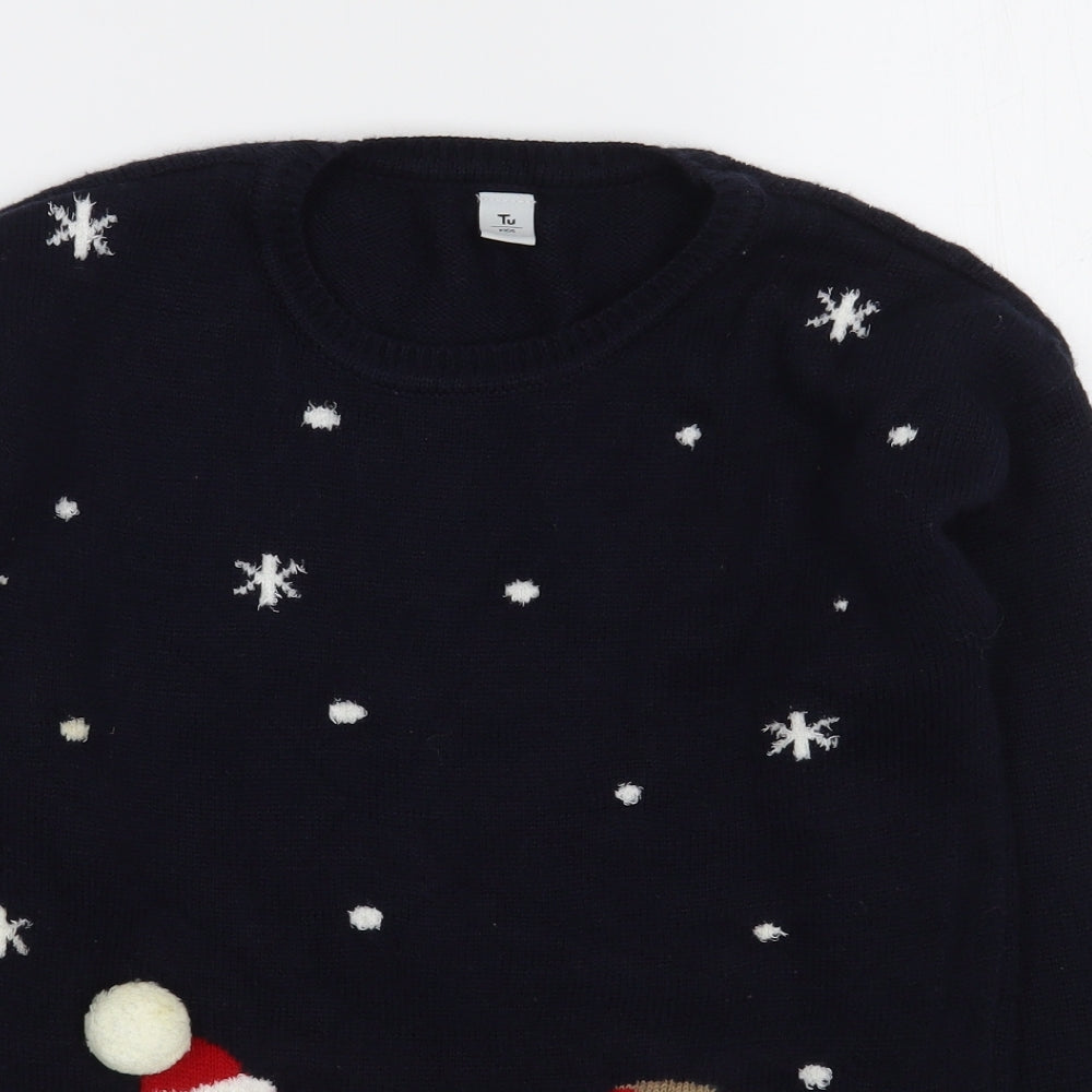 TU Girls Blue Round Neck  Acrylic Pullover Jumper Size 13 Years  Pullover - Christmas
