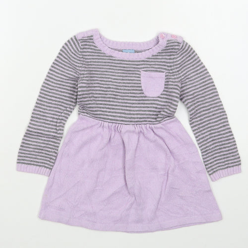 Gap Girls Purple Striped Cotton Jumper Dress  Size 18-24 Months  Round Neck Button