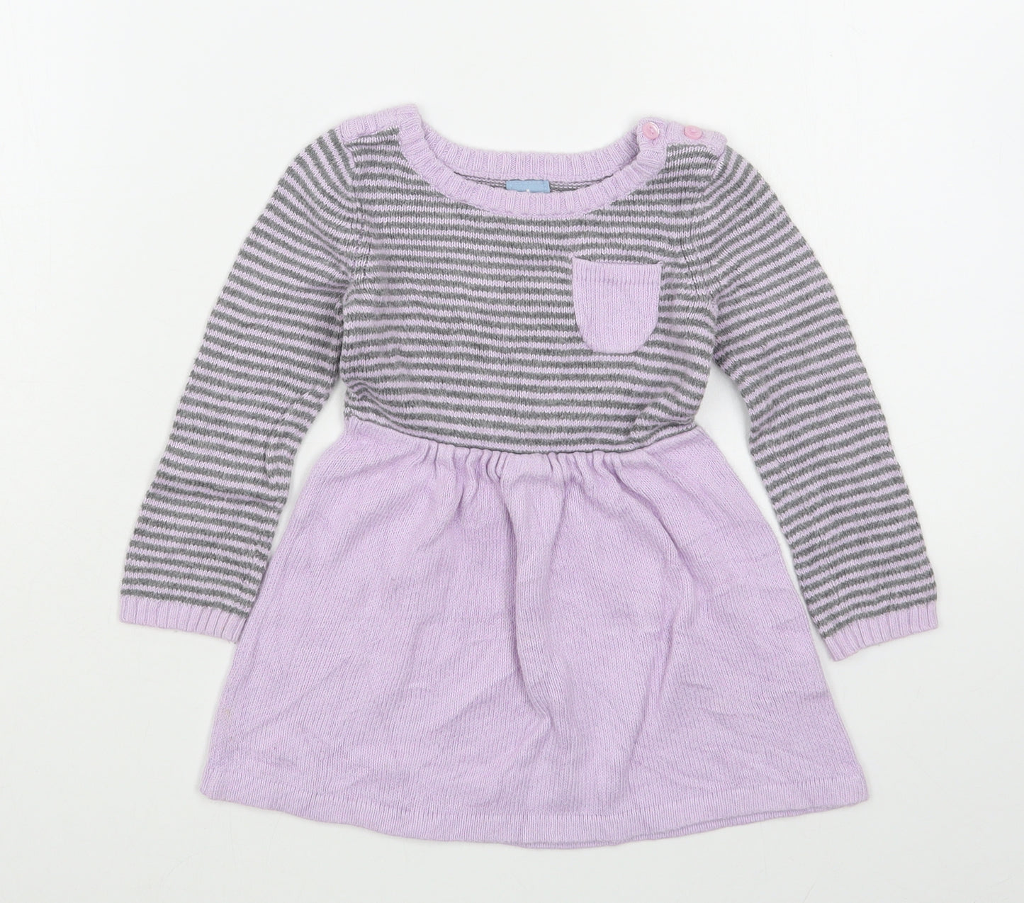 Gap Girls Purple Striped Cotton Jumper Dress  Size 18-24 Months  Round Neck Button