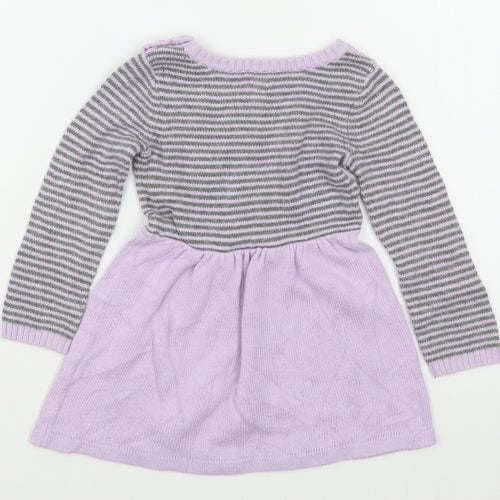 Gap Girls Purple Striped Cotton Jumper Dress  Size 18-24 Months  Round Neck Button