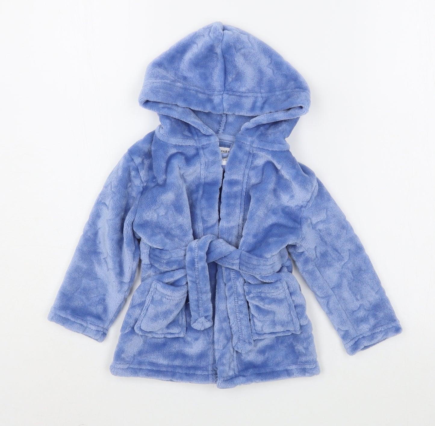 Primark Boys Blue Solid Polyester Kimono Gown Size 9-12 Months  Tie