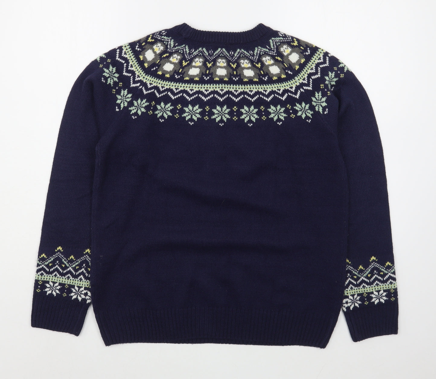 Avenue Womens Blue Round Neck Fair Isle Acrylic Pullover Jumper Size M   - Christmas