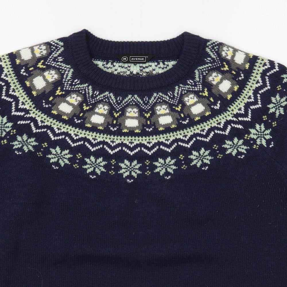 Avenue Womens Blue Round Neck Fair Isle Acrylic Pullover Jumper Size M   - Christmas