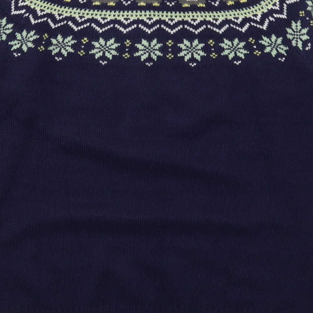 Avenue Womens Blue Round Neck Fair Isle Acrylic Pullover Jumper Size M   - Christmas