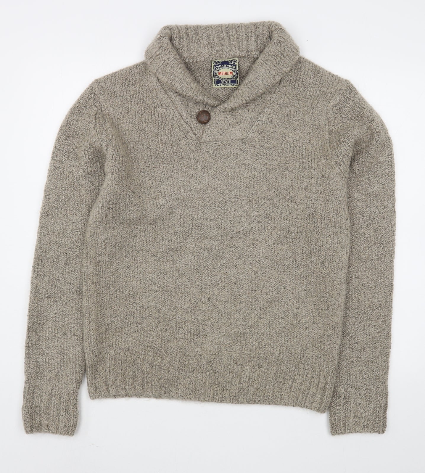 Primark Mens Brown Collared  Acrylic Pullover Jumper Size M