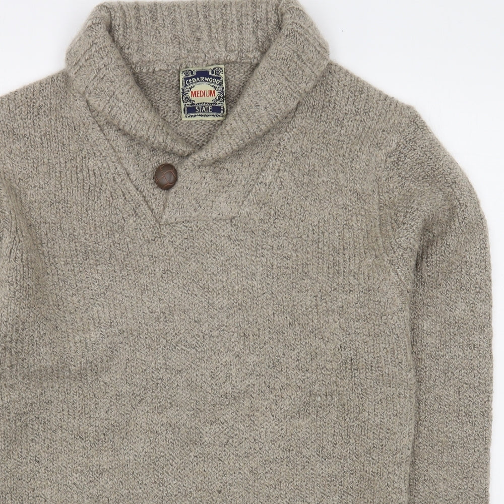 Primark Mens Brown Collared  Acrylic Pullover Jumper Size M