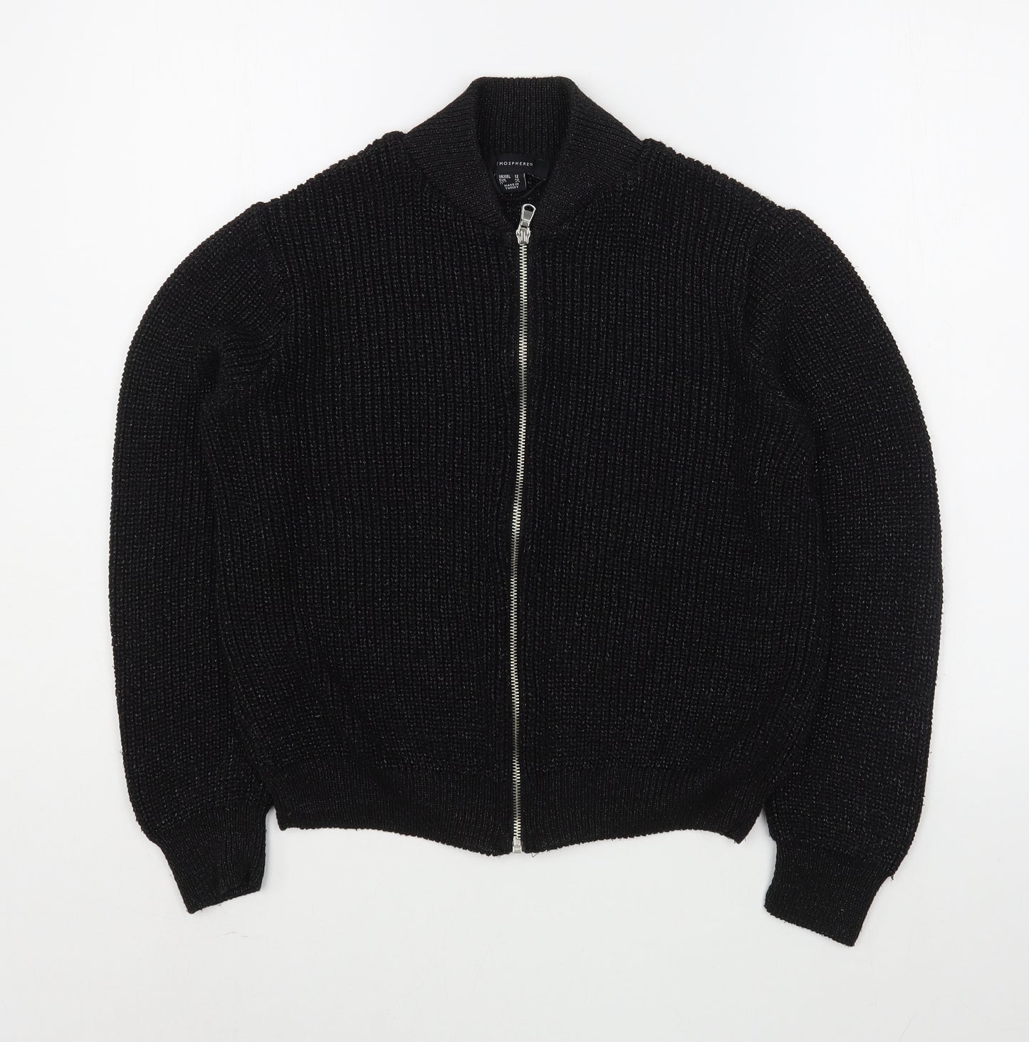 Atmosphere Womens Black High Neck  Acrylic Full Zip Jumper Size 12