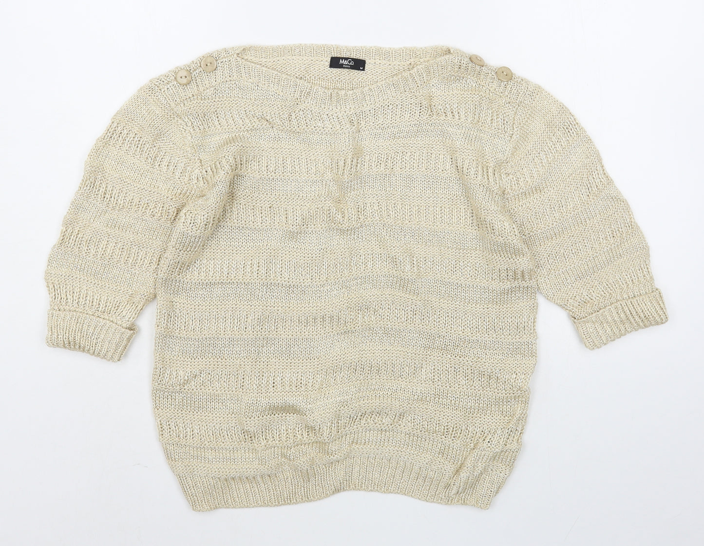 M&Co Womens Beige Boat Neck  Acrylic Pullover Jumper Size M