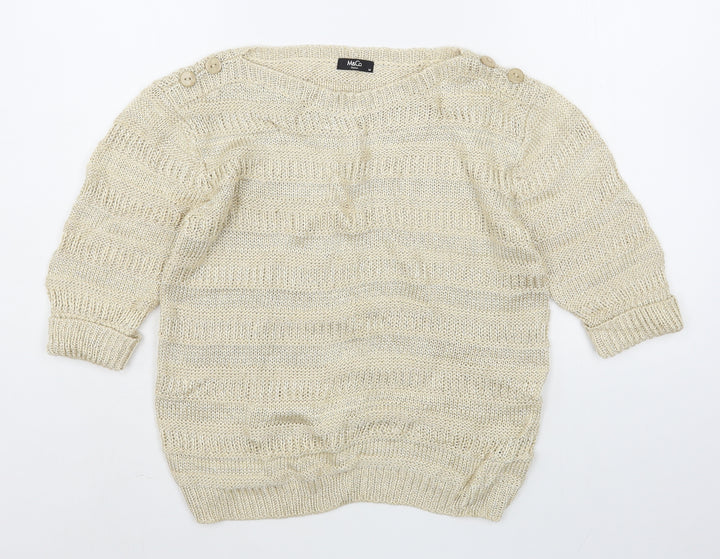 M&Co Womens Beige Boat Neck  Acrylic Pullover Jumper Size M