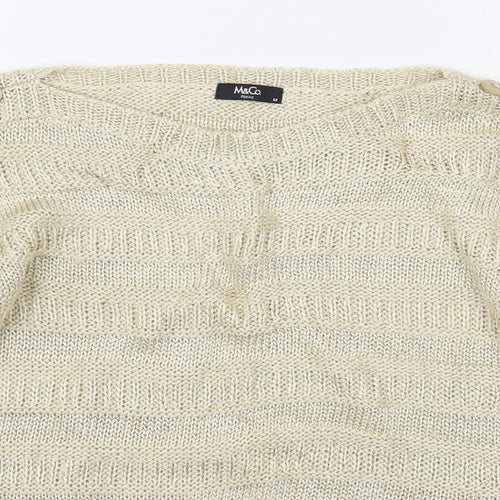 M&Co Womens Beige Boat Neck  Acrylic Pullover Jumper Size M