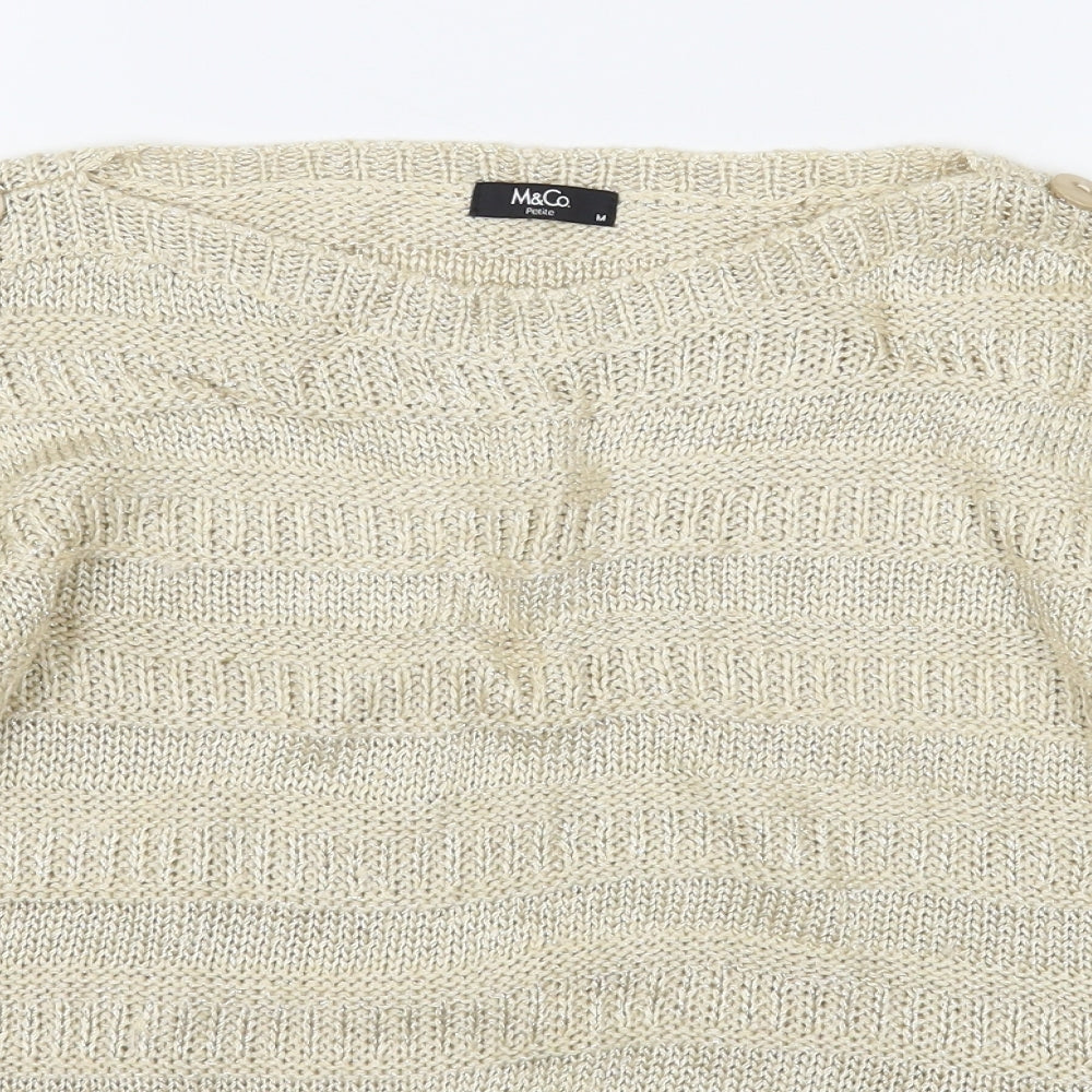 M&Co Womens Beige Boat Neck  Acrylic Pullover Jumper Size M