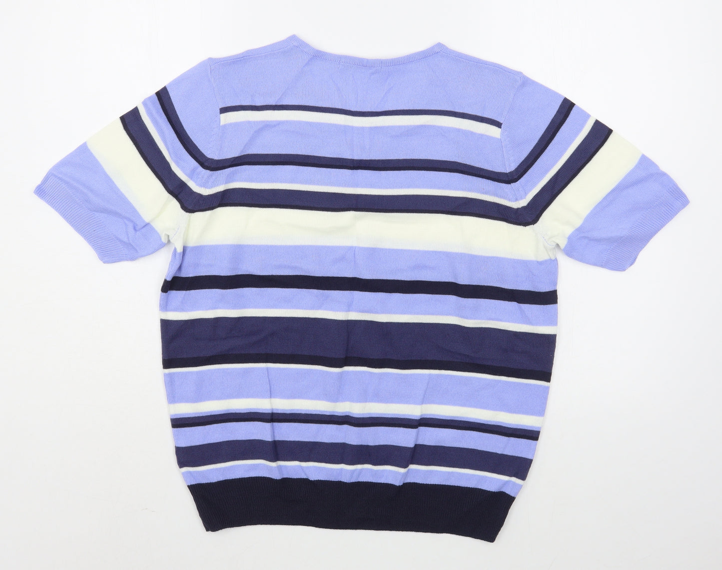 Marks and Spencer Womens Blue Round Neck Striped Acrylic Pullover Jumper Size 14