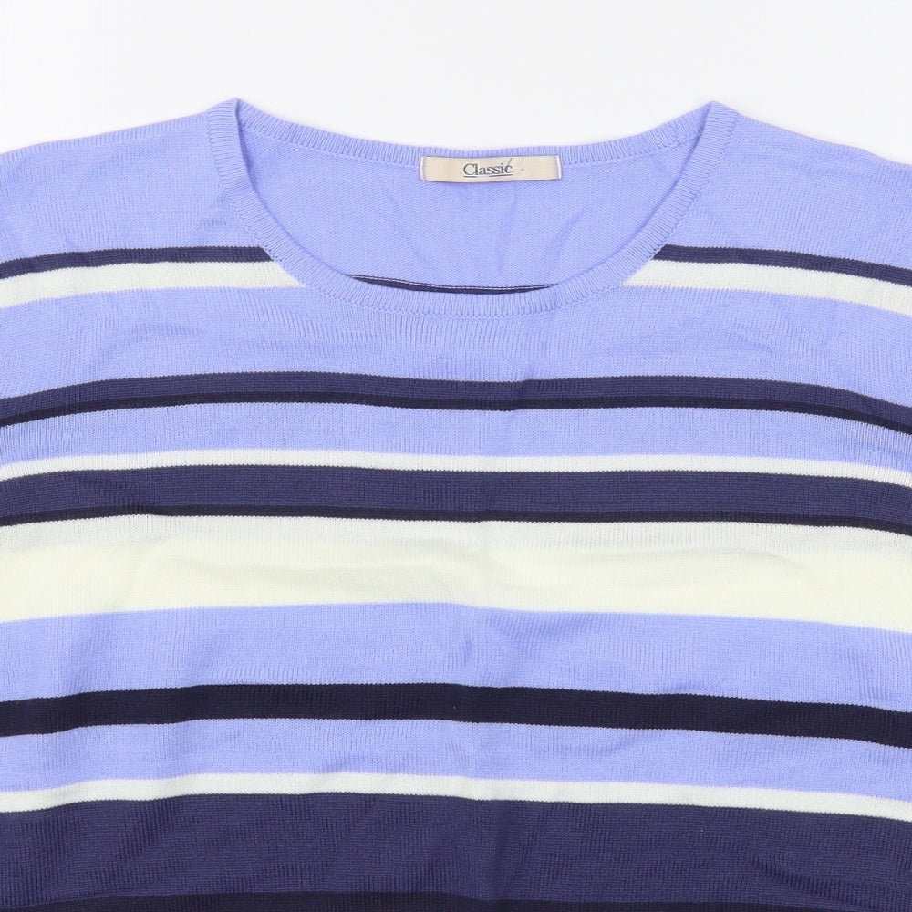 Marks and Spencer Womens Blue Round Neck Striped Acrylic Pullover Jumper Size 14