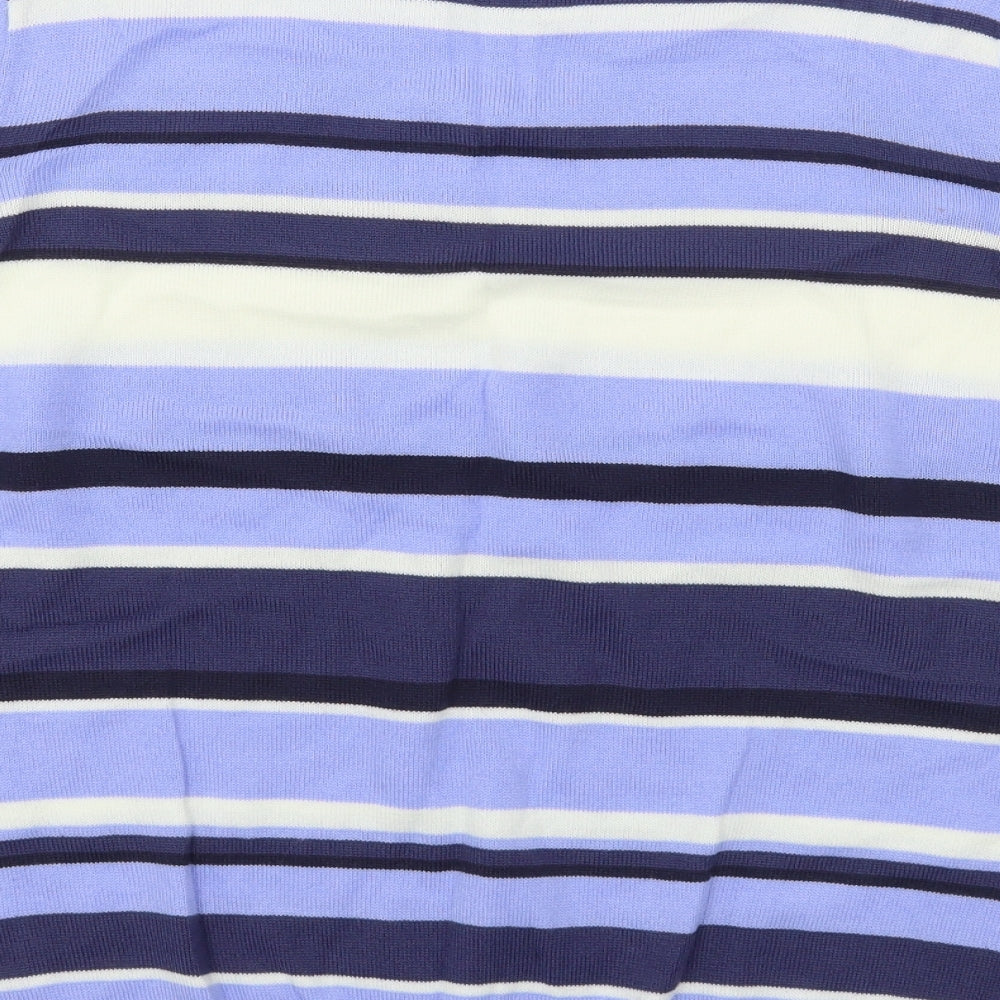 Marks and Spencer Womens Blue Round Neck Striped Acrylic Pullover Jumper Size 14