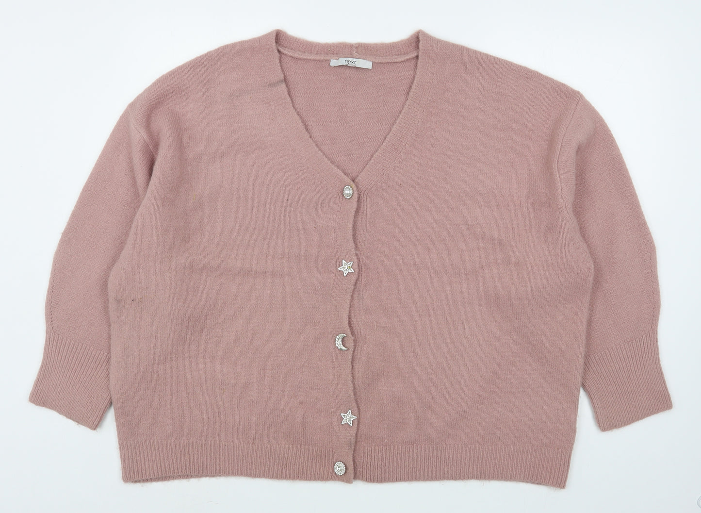 NEXT Womens Pink V-Neck  Acrylic Cardigan Jumper Size XL