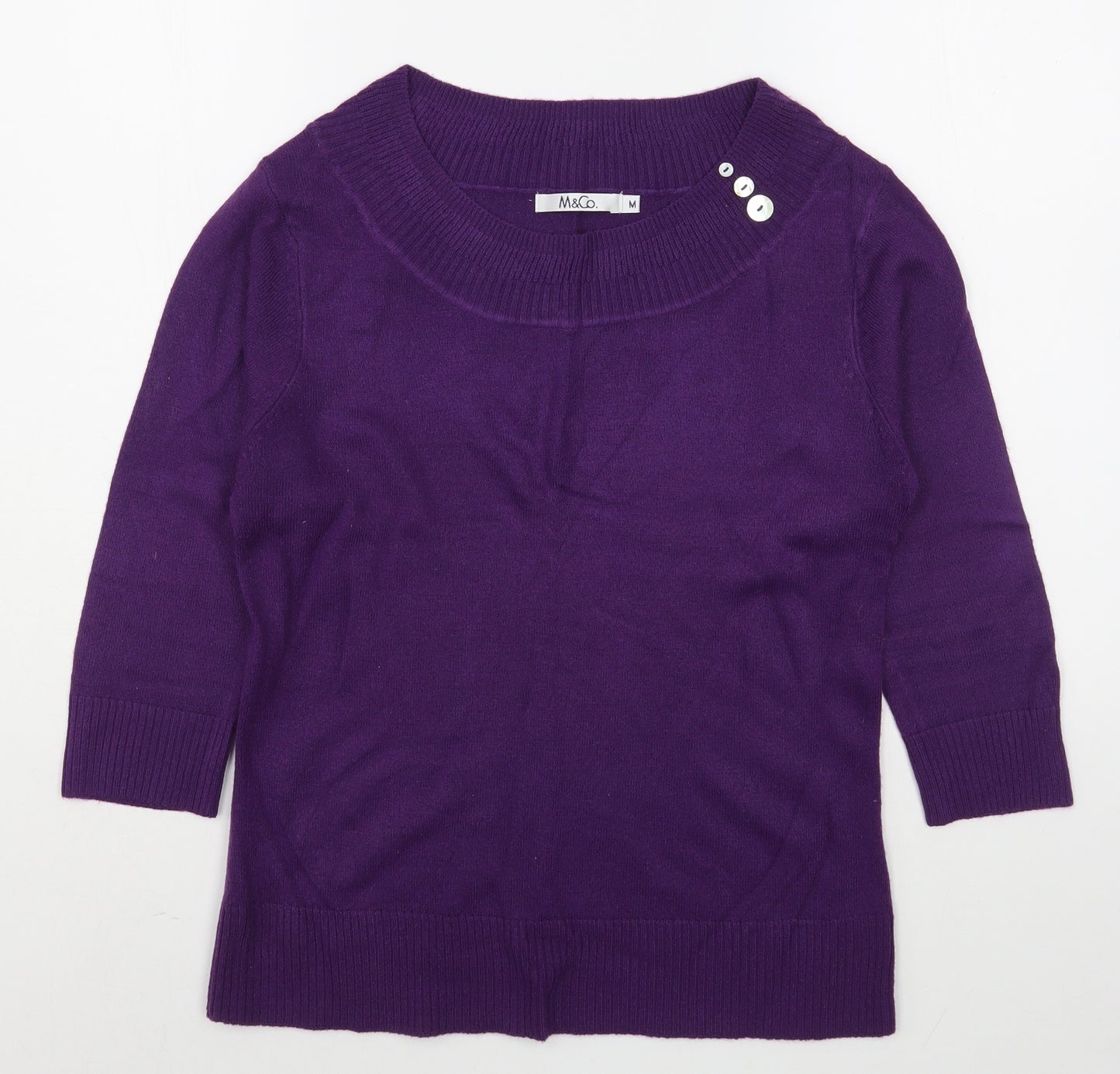 M&Co Womens Purple Scoop Neck  Acrylic Pullover Jumper Size M