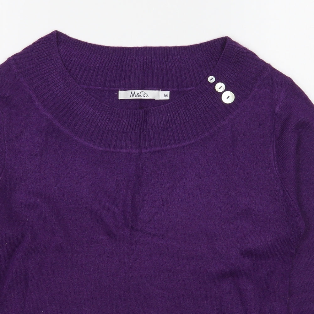 M&Co Womens Purple Scoop Neck  Acrylic Pullover Jumper Size M