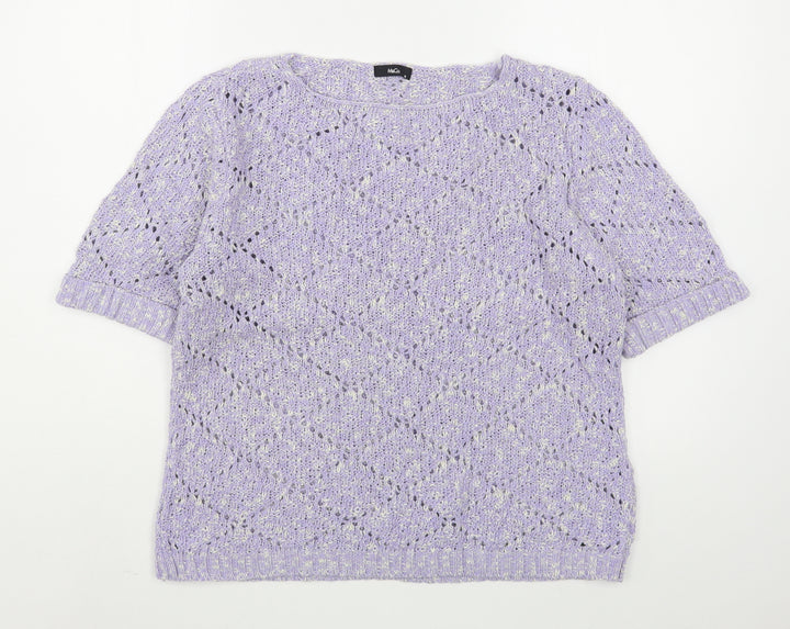 M&Co Womens Purple Boat Neck  Acrylic Pullover Jumper Size M