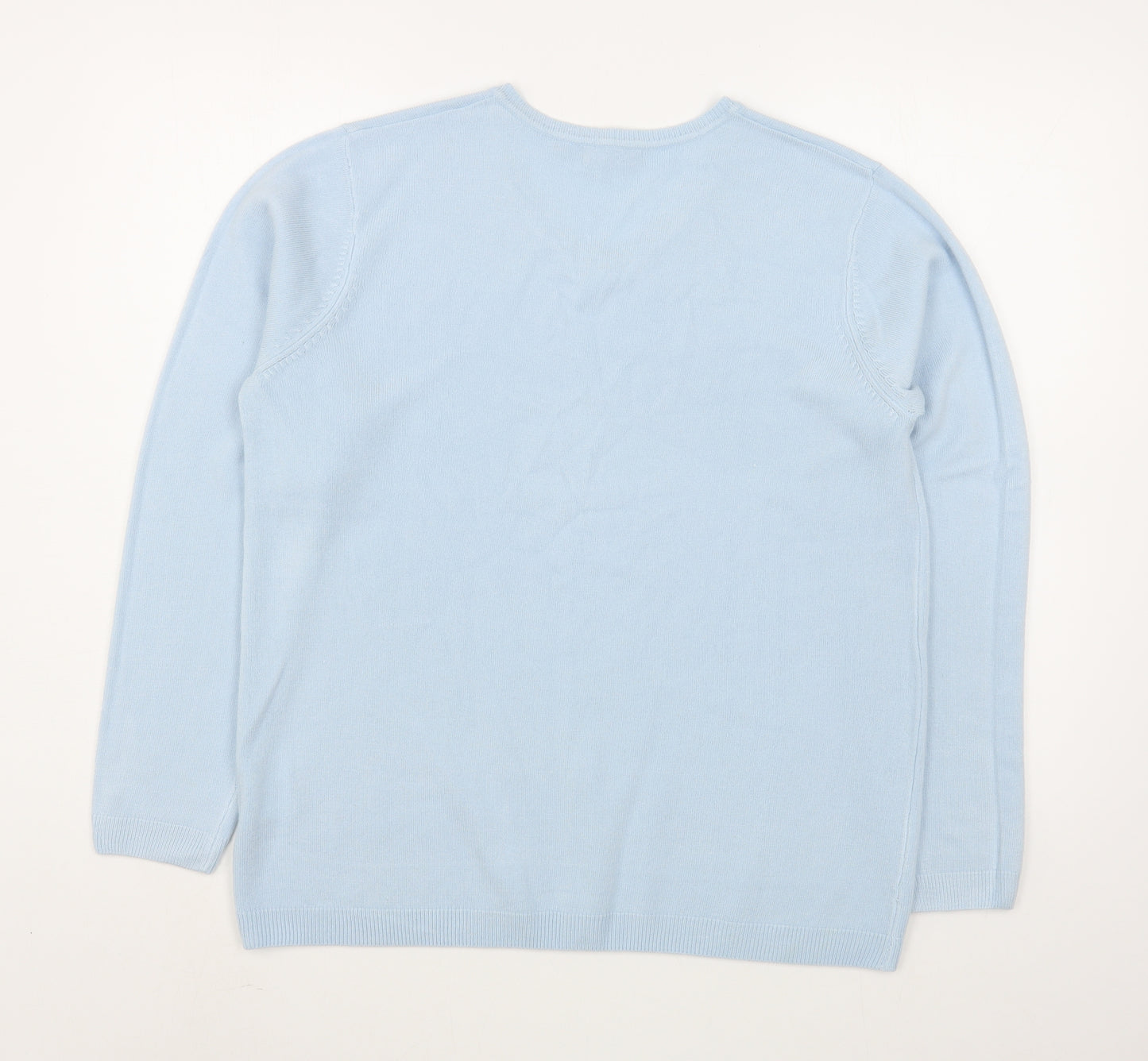 Cashmere Feeling Womens Blue V-Neck  Acrylic Pullover Jumper Size L