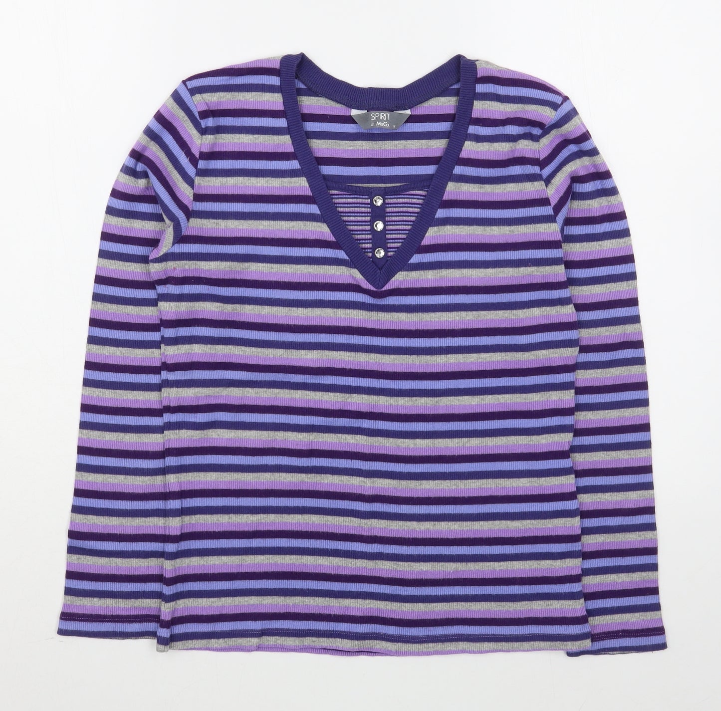 Spirit Womens Purple Square Neck Striped Cotton Pullover Jumper Size M
