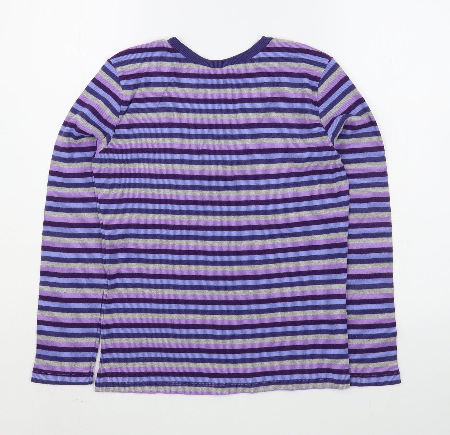 Spirit Womens Purple Square Neck Striped Cotton Pullover Jumper Size M