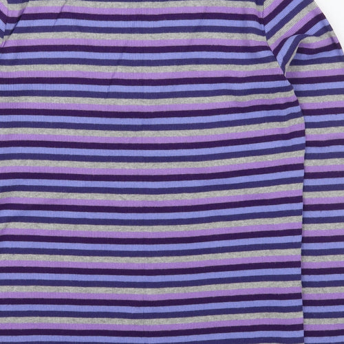 Spirit Womens Purple Square Neck Striped Cotton Pullover Jumper Size M