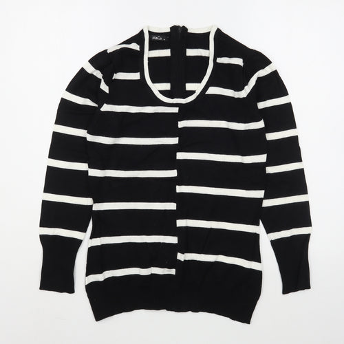 M&Co Womens Black Scoop Neck Striped Viscose Pullover Jumper Size M