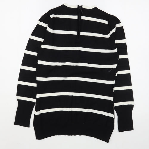 M&Co Womens Black Scoop Neck Striped Viscose Pullover Jumper Size M