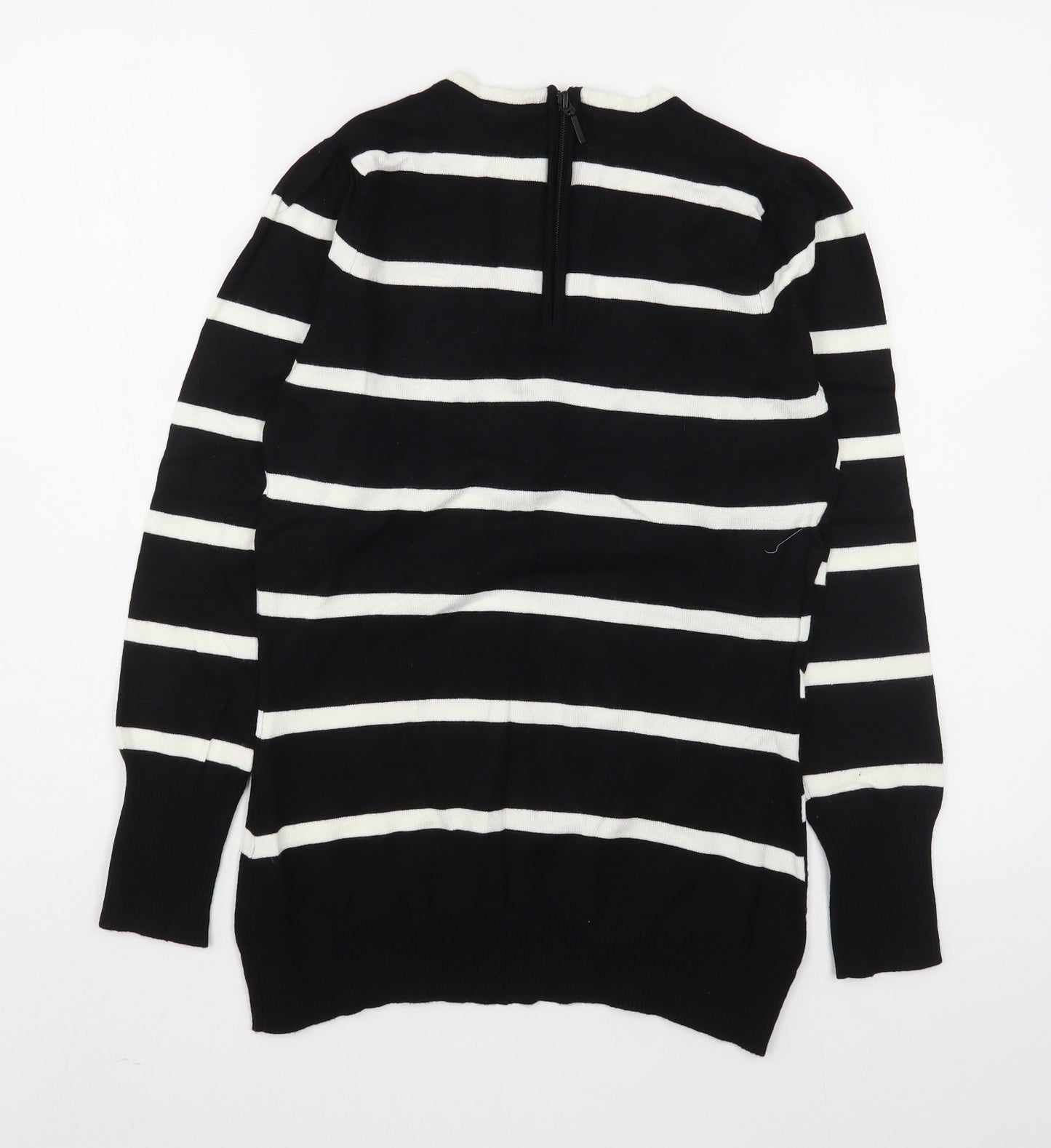 M&Co Womens Black Scoop Neck Striped Viscose Pullover Jumper Size M